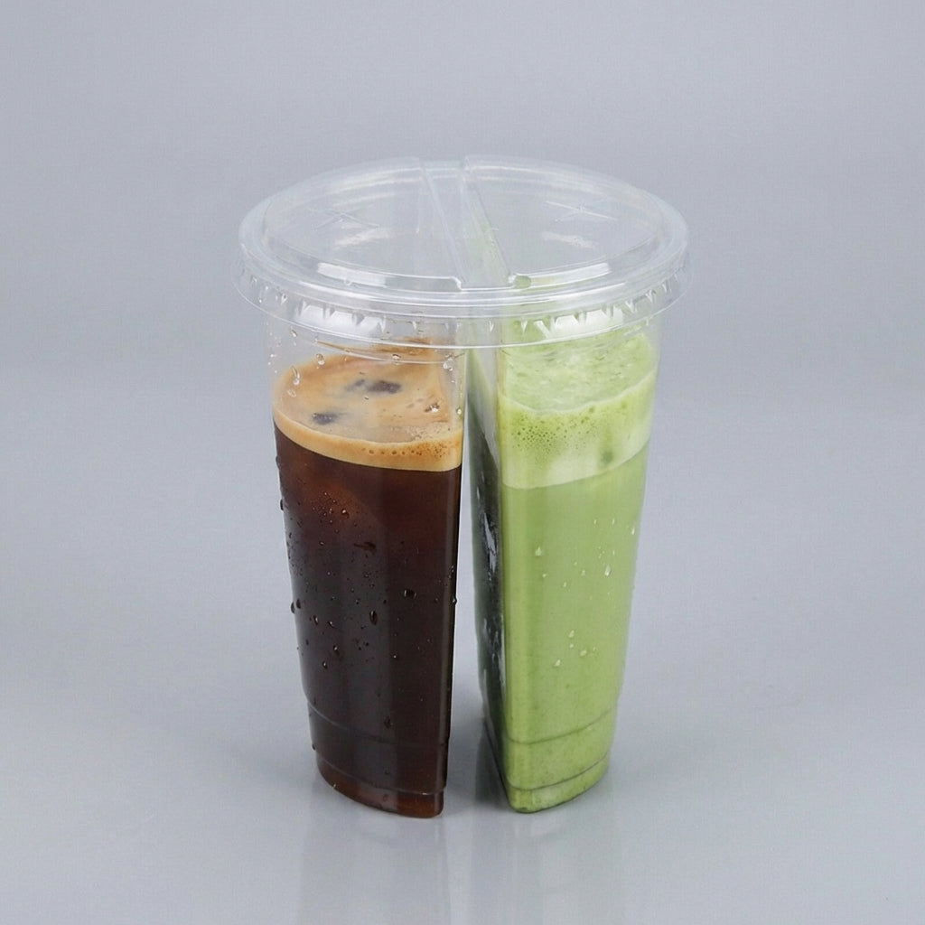 Split Takeaway Cups with Lids — 700ml, 10 Pack (Dual Compartment)