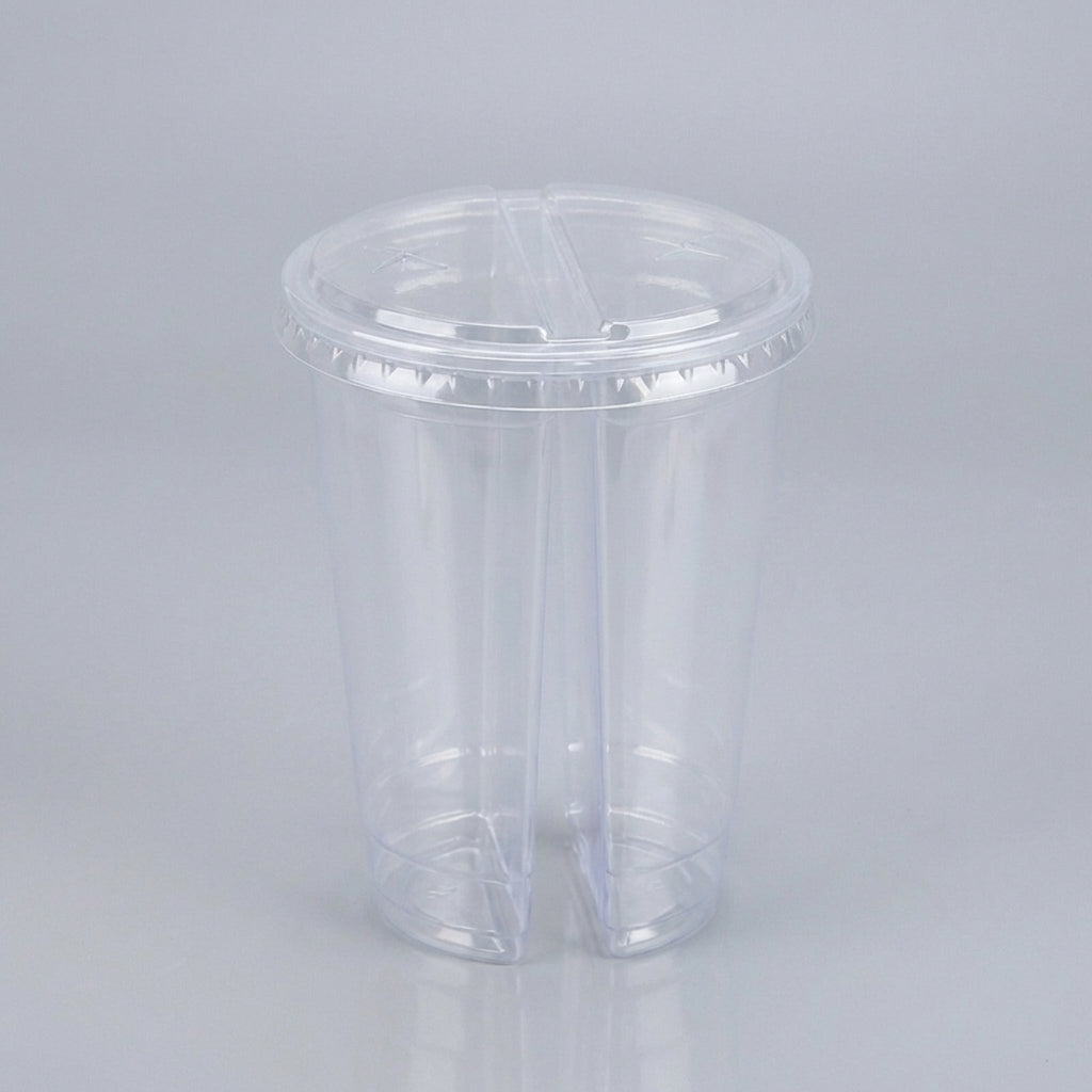 Split Takeaway Cups with Lids — 700ml, 10 Pack (Dual Compartment)