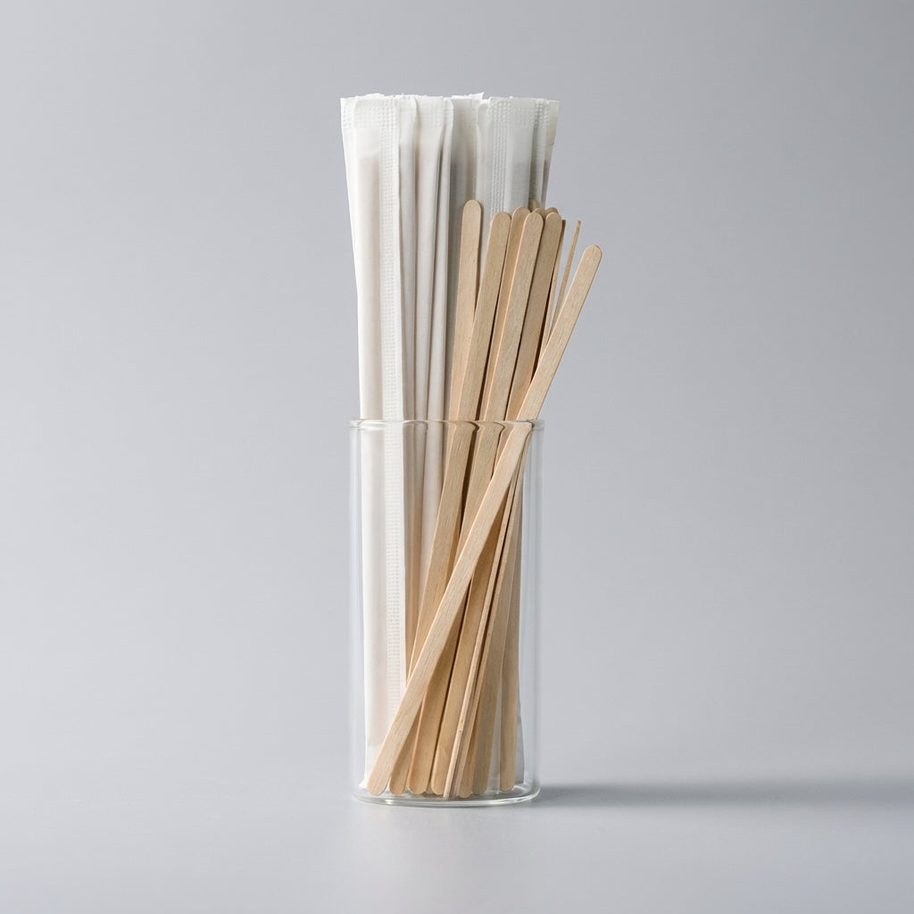 Disposable Wooden Coffee Stirrers — 100 Pack, Biodegradable