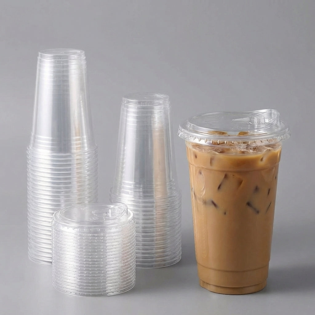 Clear Plastic Iced Coffee Cups with Dome Lids — 12oz / 16oz / 20oz