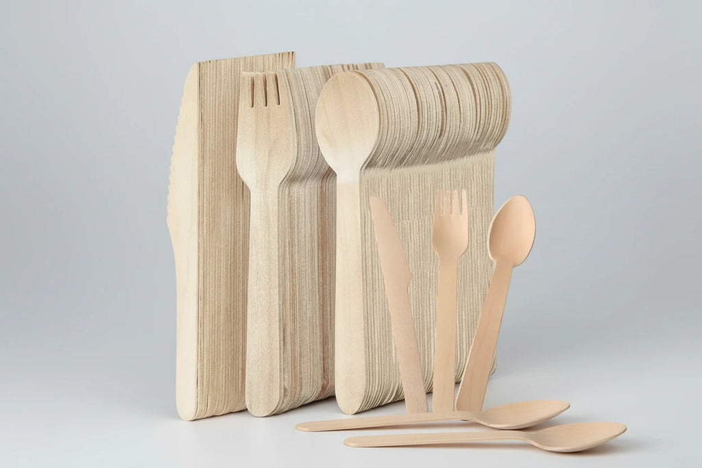 Disposable Wooden Cutlery — Eco-Friendly Forks & Spoons | 50-Pack