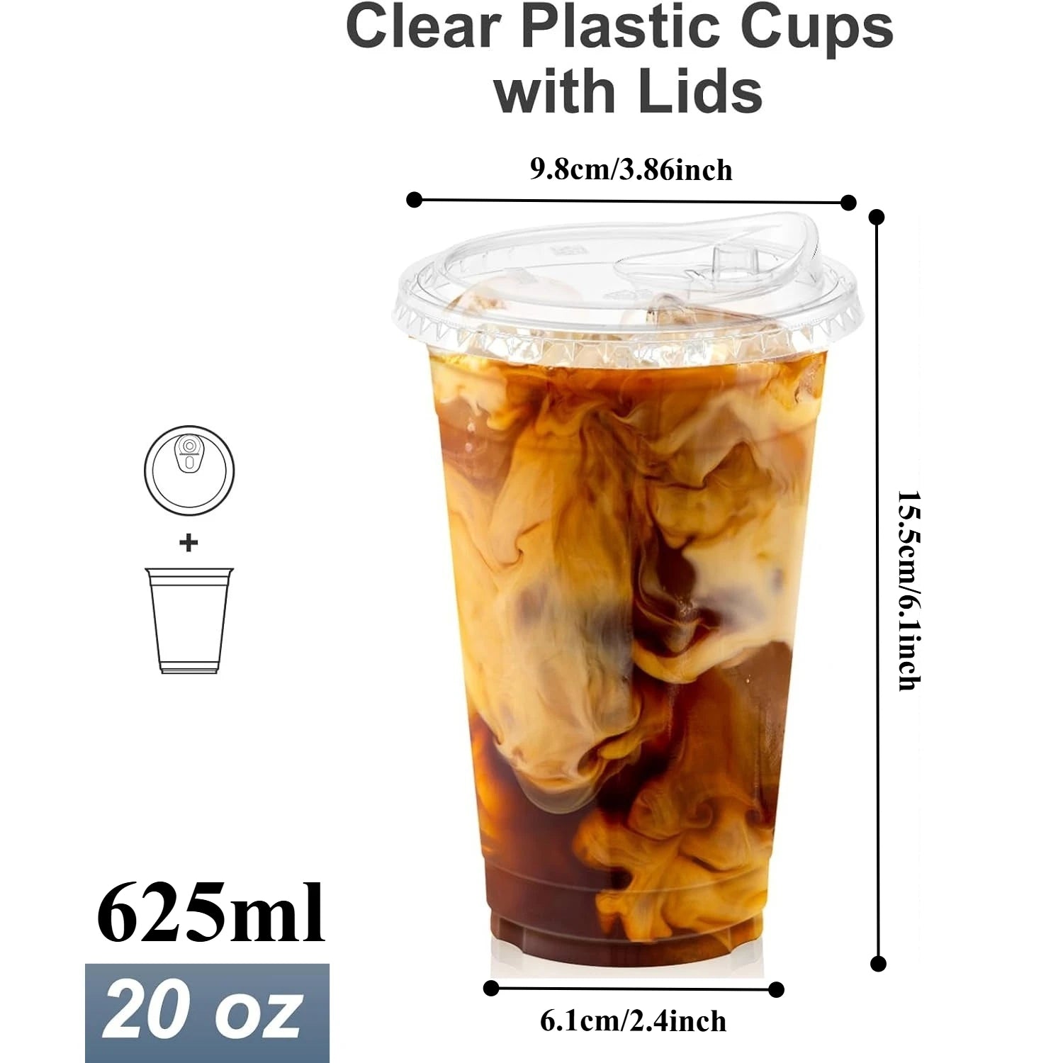 Clear Plastic Iced Coffee Cups with Dome Lids — 12oz / 16oz / 20oz