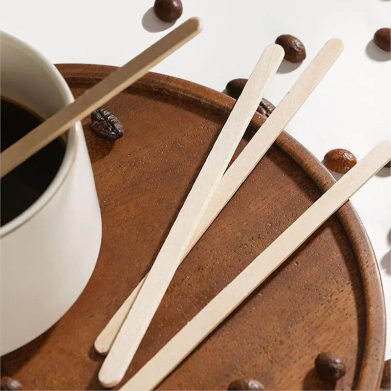 Disposable Wooden Coffee Stirrers — 100 Pack, Biodegradable