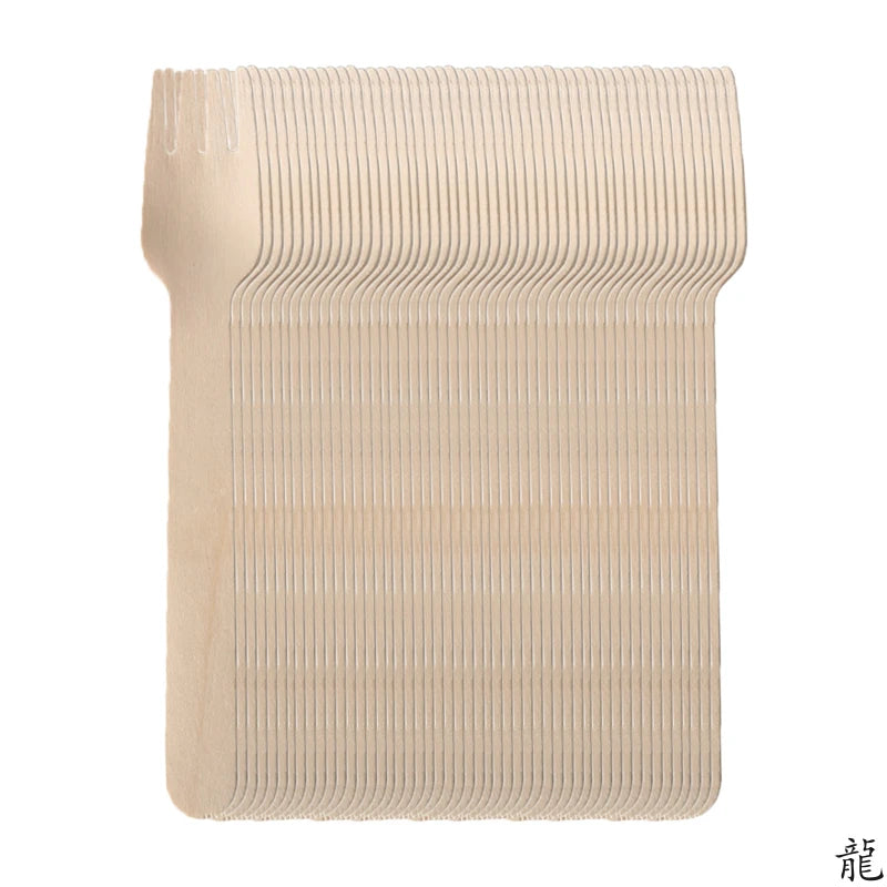 Disposable Wooden Cutlery — Eco-Friendly Forks & Spoons | 50-Pack