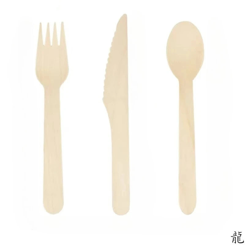 Disposable Wooden Cutlery — Eco-Friendly Forks & Spoons | 50-Pack