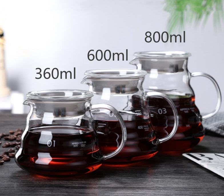 Glass Pour-Over Coffee Server — 360ml / 600ml / 800ml with Lid