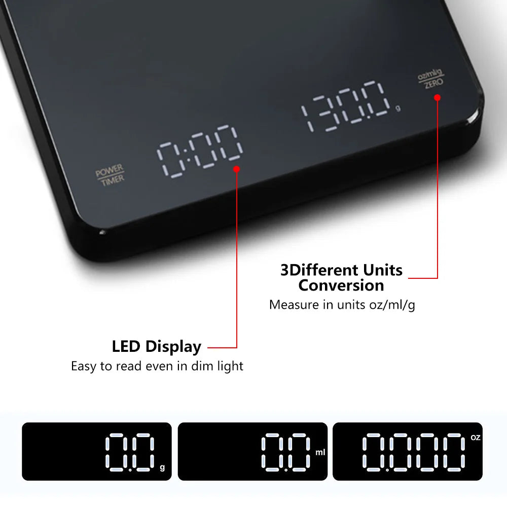 Digital Espresso Scale with Timer — 3kg / 0.1g Precision, USB-C